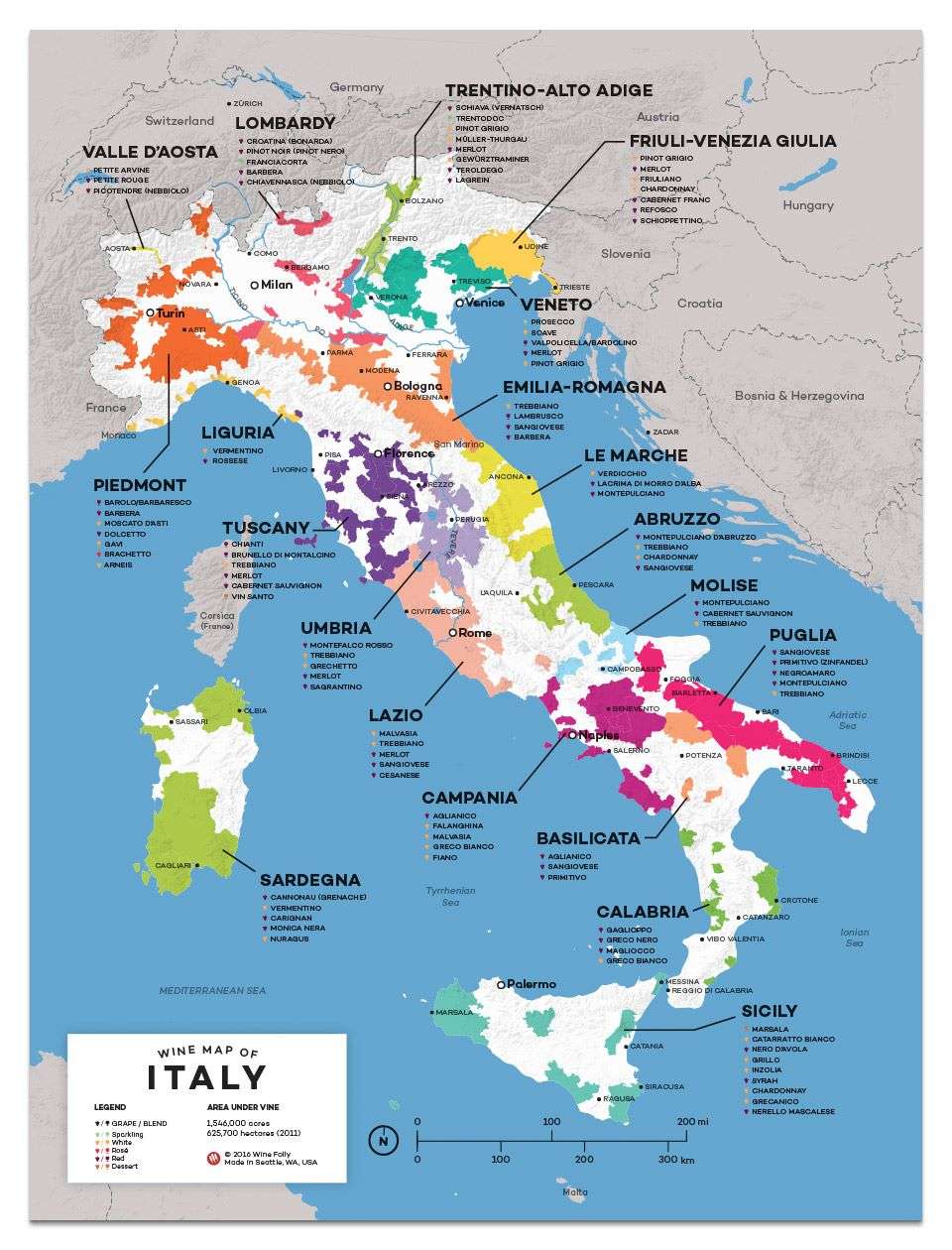 Map of Wine regions in Italy