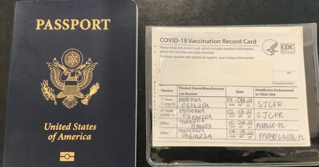 passports and vaccine cars