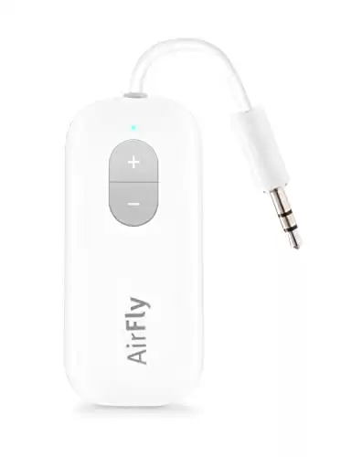 Twelve South AirFly SE, Premium Bluetooth Wireless Audio Transmitter for AirPods or Wireless Headphones - Use with Any 3.5 mm Audio Jack for In-Flight, TV, Gym and Tablets, White, 1" by 4"