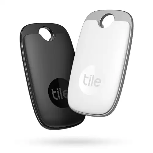 Tile Pro 2-Pack (Black/White). Powerful Bluetooth Tracker, Keys Finder and Item Locator for Keys, Bags, and More; Up to 400 ft Range. Water-Resistant. Phone Finder. iOS and Android Compatible.