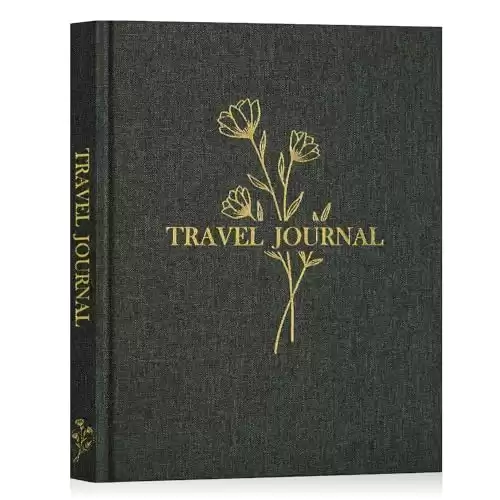 Lanpn Travel Photo Journal Notebook for Women Men, Linen Travel Log Diary Scrapbook Memory Book with Prompts, Anniversary Journals Traveling Gifts (Green, 110 Pages)