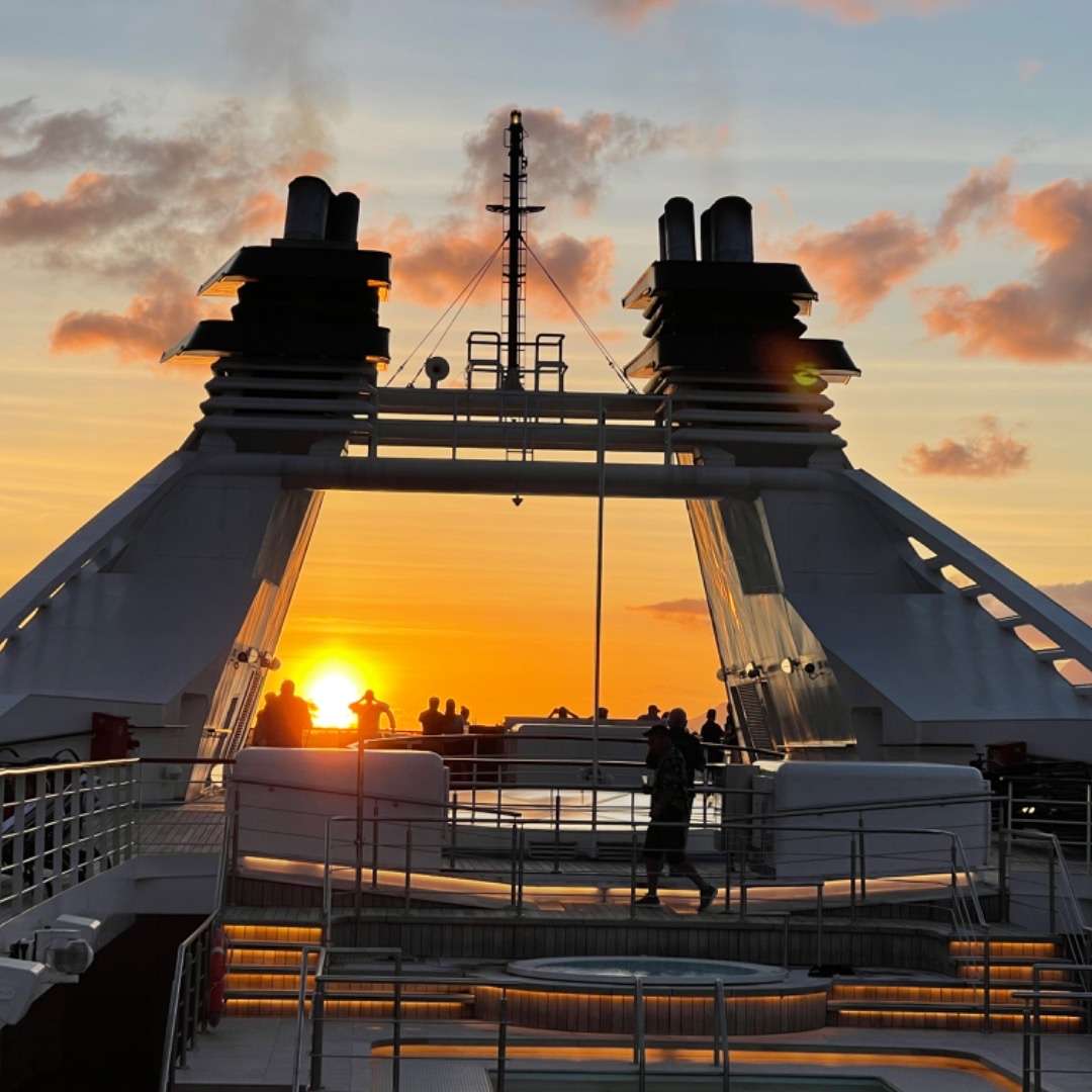 Cruise ship at sunset