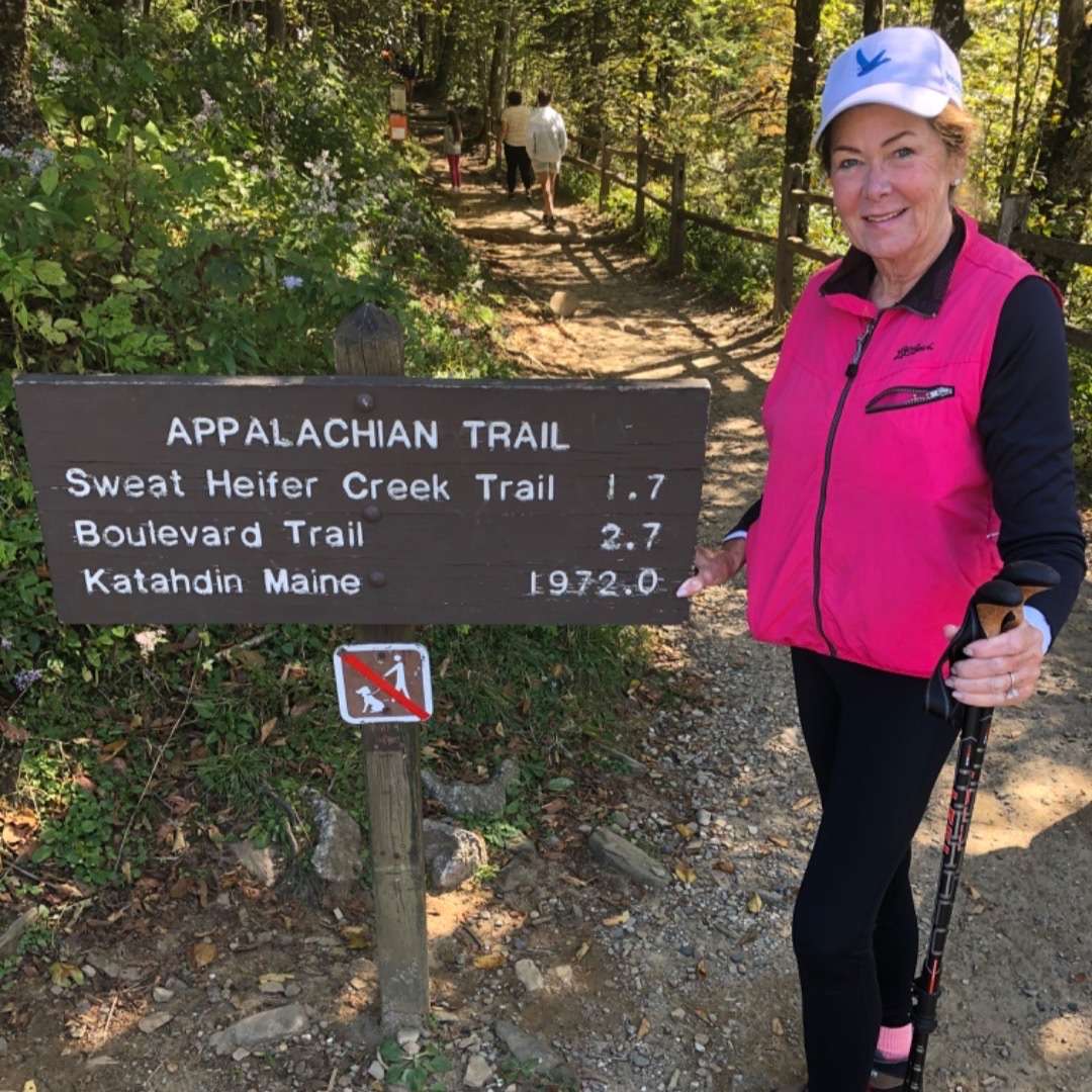 Safe Hiking: Robin in front of the Appalachian Trail sign
