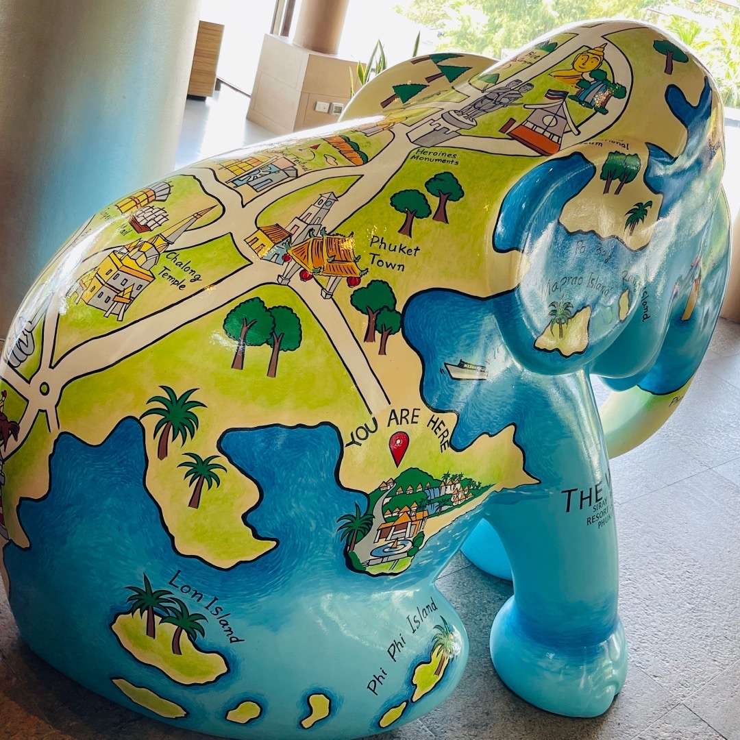 Thailand Must-visit Places to see Elephant with Phuket Map painted on back