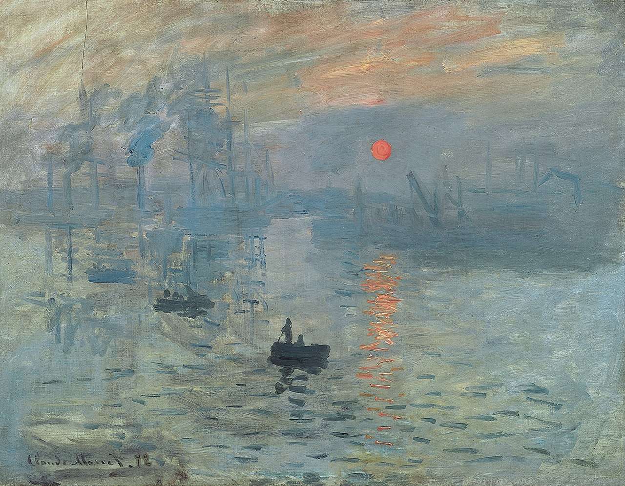 Claude Monet Impressionist Painting of boats in fog