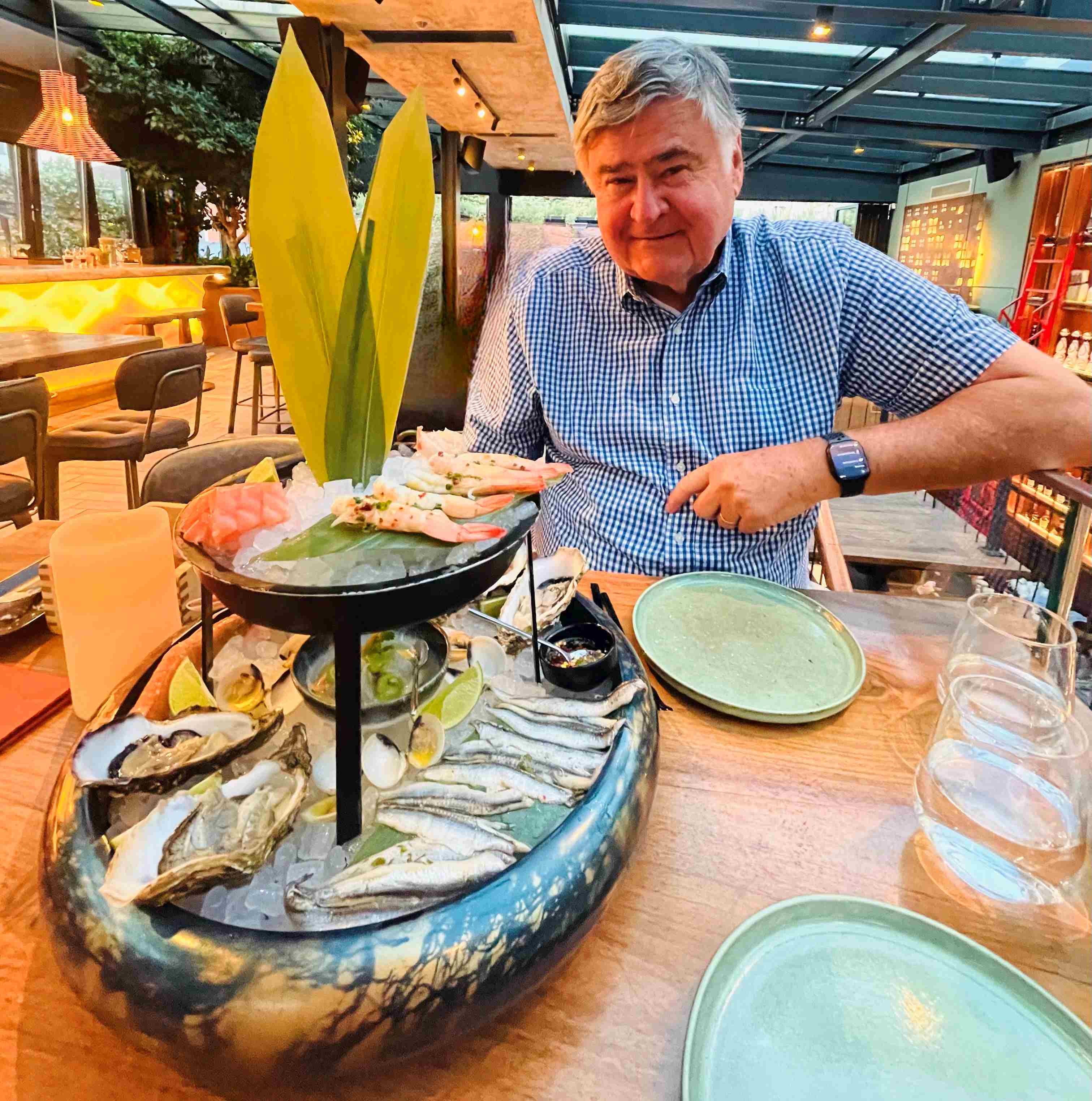 Cos and a bountiful seafood tower in Tirana, Albania