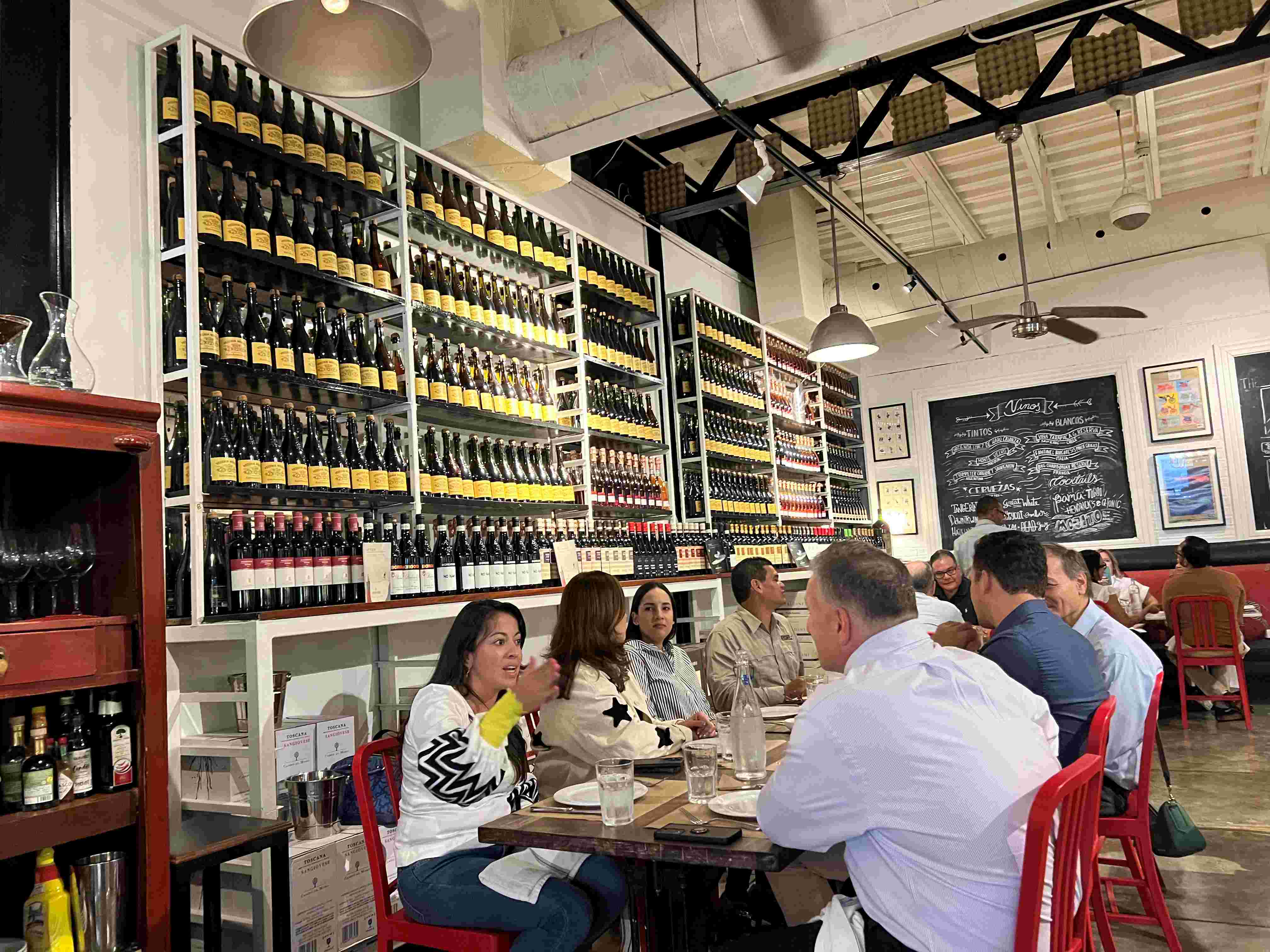 People eating in a wine bar
