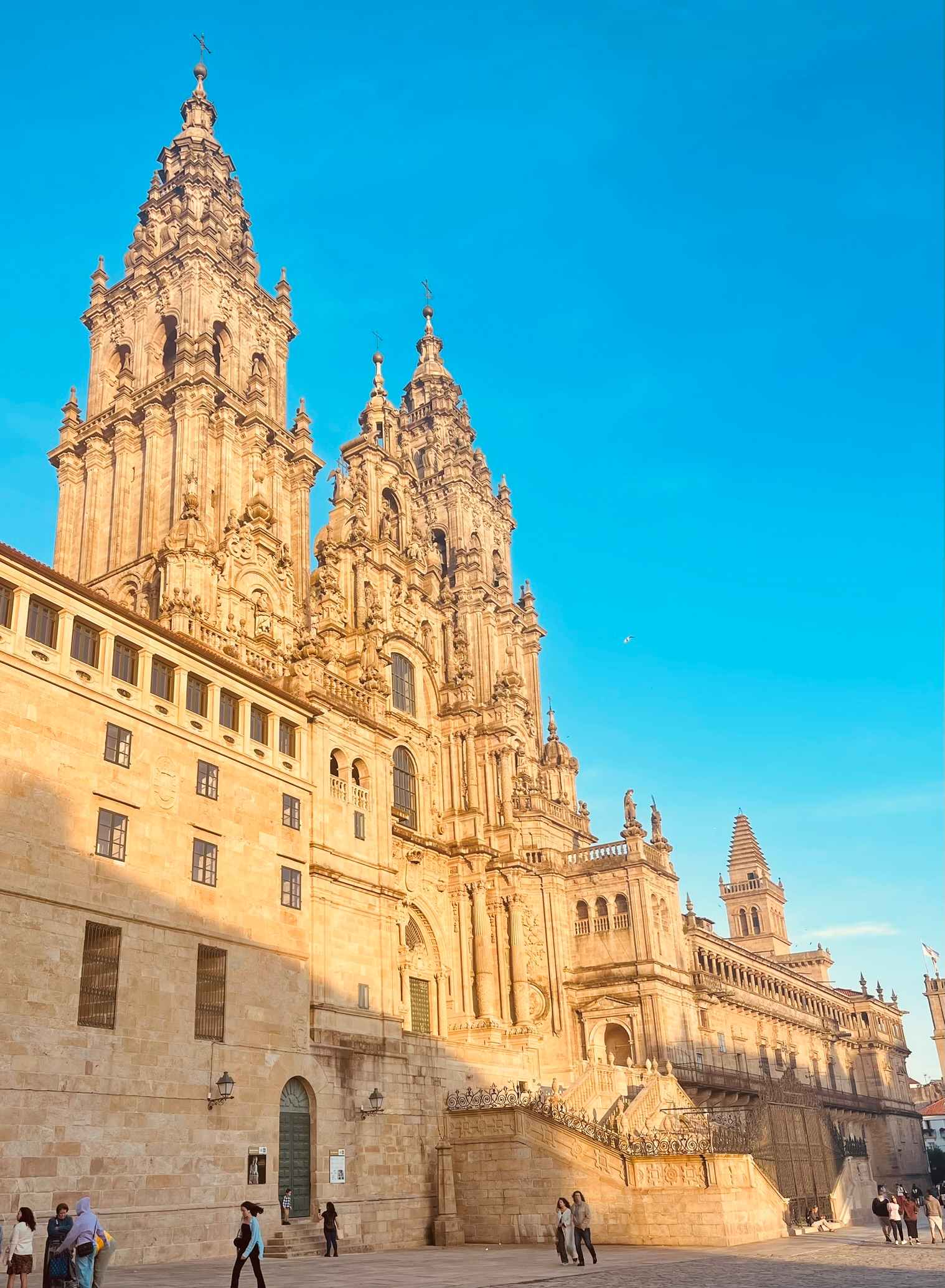 Cathedral with ornate towers in Santiago Spain