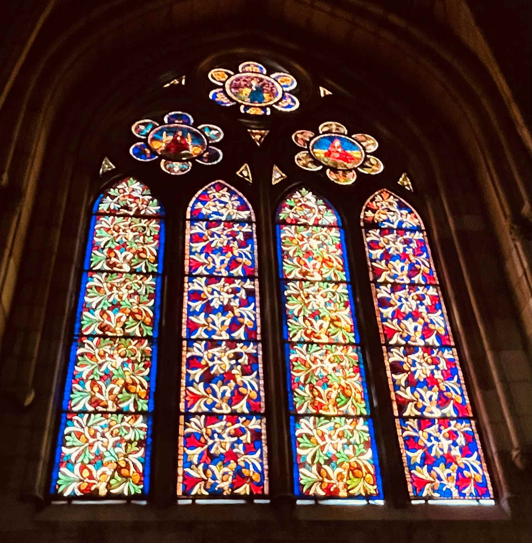 Stunning stained glass windows in the Cathedral in Leon, Spain