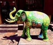 Colorful painted elephant sculpture on display outdoors. Colombo Harbor Sri Lanka
