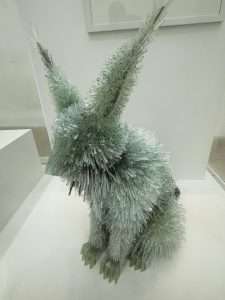 Glass rabbit sculpture with intricate details