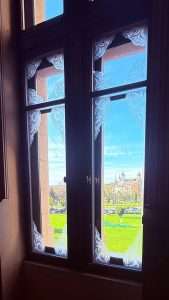 Decorative window with scenic city view