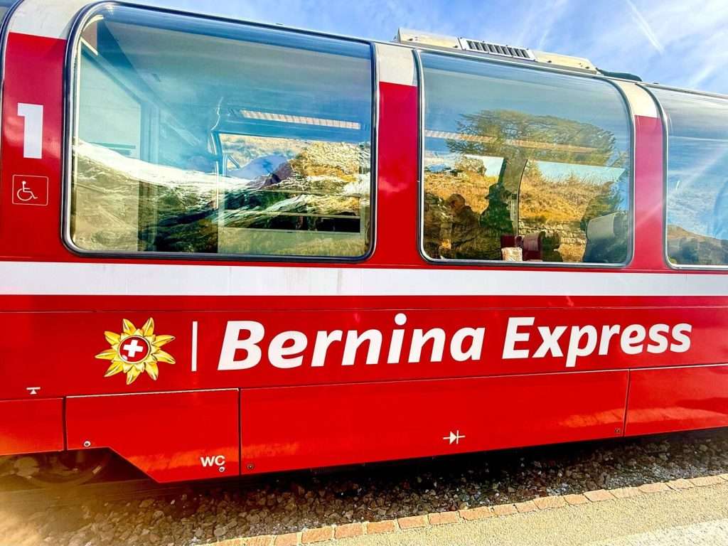 Bernina Express train with mountain view