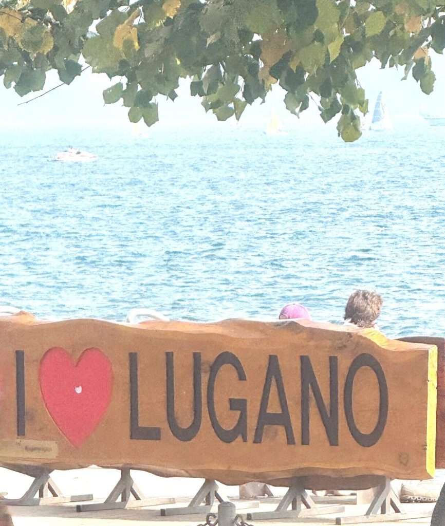 I love Lugano sign by the lake