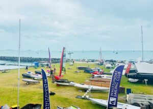 Sailboats at Whitsunday Sailing Club coastal view.