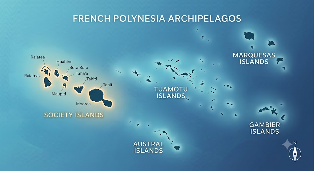 Map of French Polynesia archipelagos.