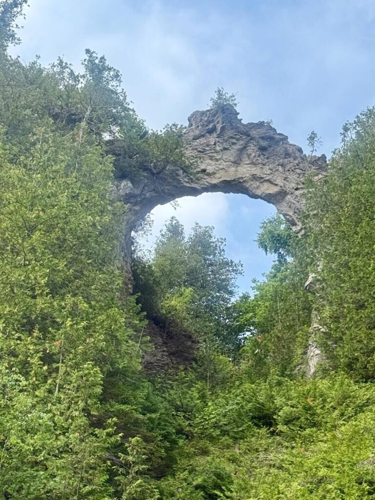 Natural rock arch surrounded by trees
