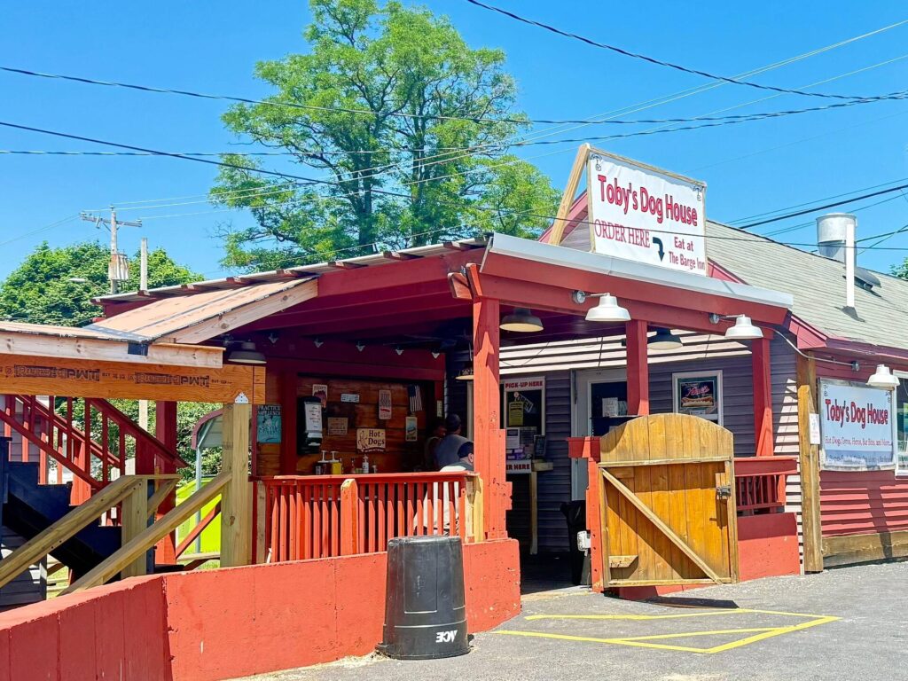 Toby's Dog House hot dog stand exterior view.