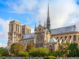 Notre-Dame Cathedral exterior with blue sky