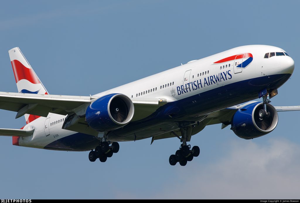 British Airways airplane in flight.