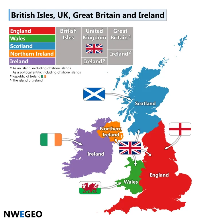 Map showing British Isles, UK, Ireland regions.