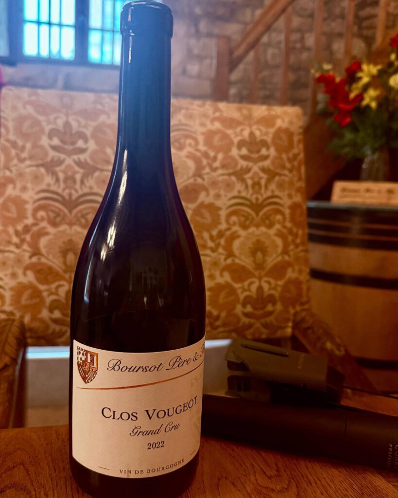 Bottle of Clos Vougeot Grand Cru 2022 wine.