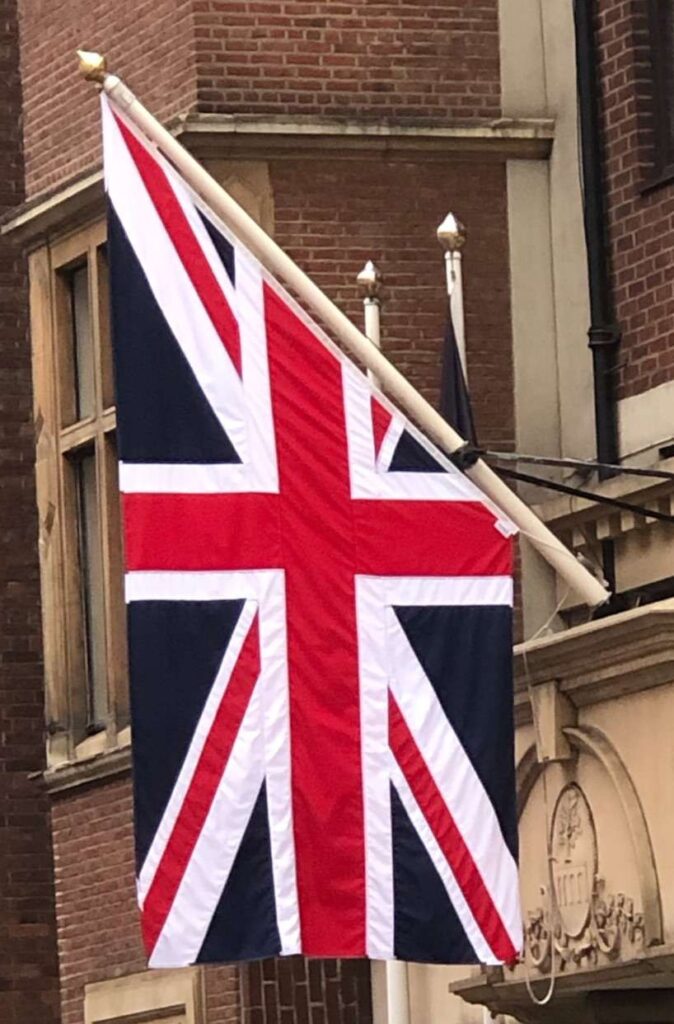 British Union Jack flag on building